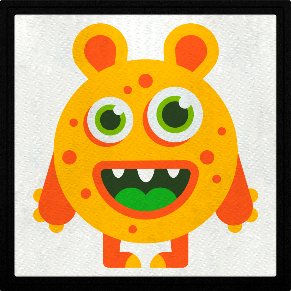 Parche cuadrado monstruo amarillo con puntos naranjas