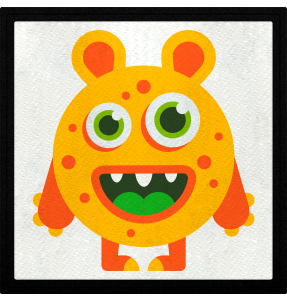 Parche cuadrado monstruo amarillo con puntos naranjas