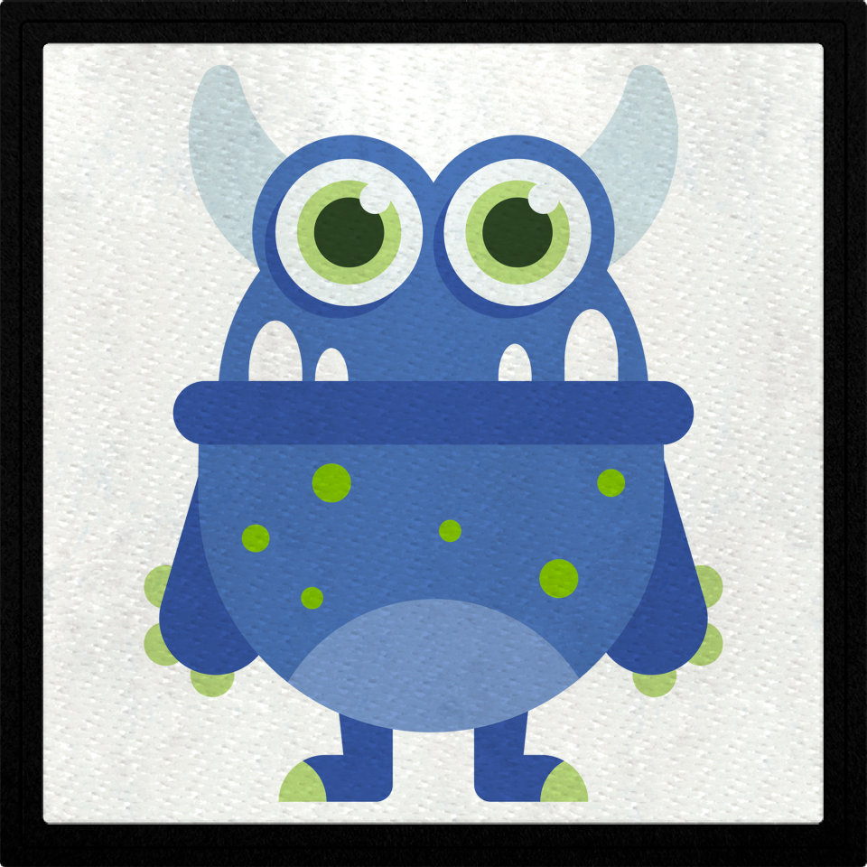 Parche cuadrado monstruo azul con la boca grande