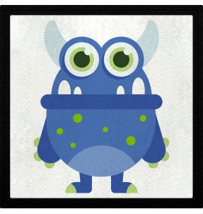 Parche cuadrado monstruo azul con la boca grande