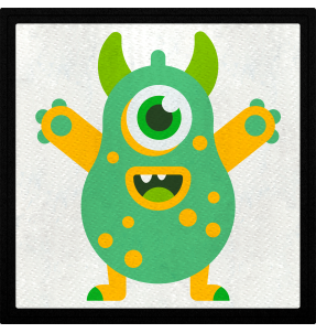 Parche cuadrado monstruo verde con puntos naranjas