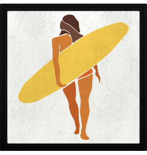 Parche cuadrado silueta mujer surfera