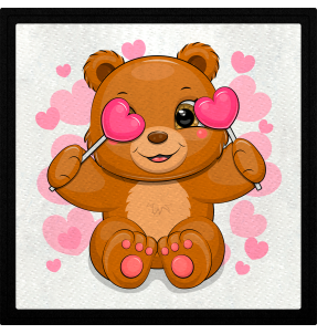 Parche cuadrado oso con piruletas de corazón