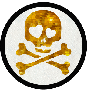 Parche redondo calavera con ojos de corazón