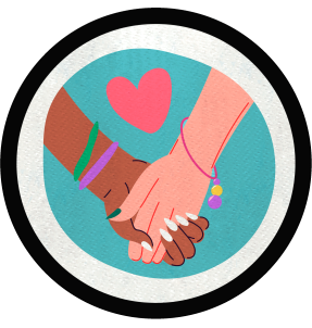 Parche redondo dibujo de manos agarradas