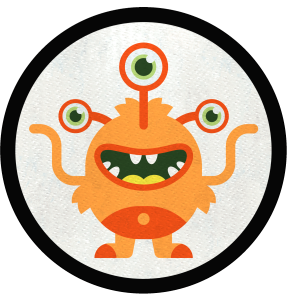 Parche redondo monstruo naranja con 3 ojos