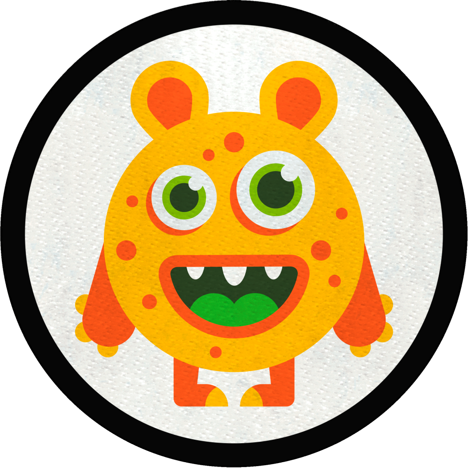 Parche redondo monstruo amarillo con puntos naranjas