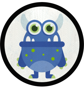 Parche redondo monstruo azul con la boca grande