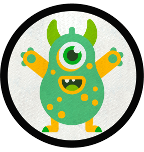Parche redondo monstruo verde con puntos naranjas