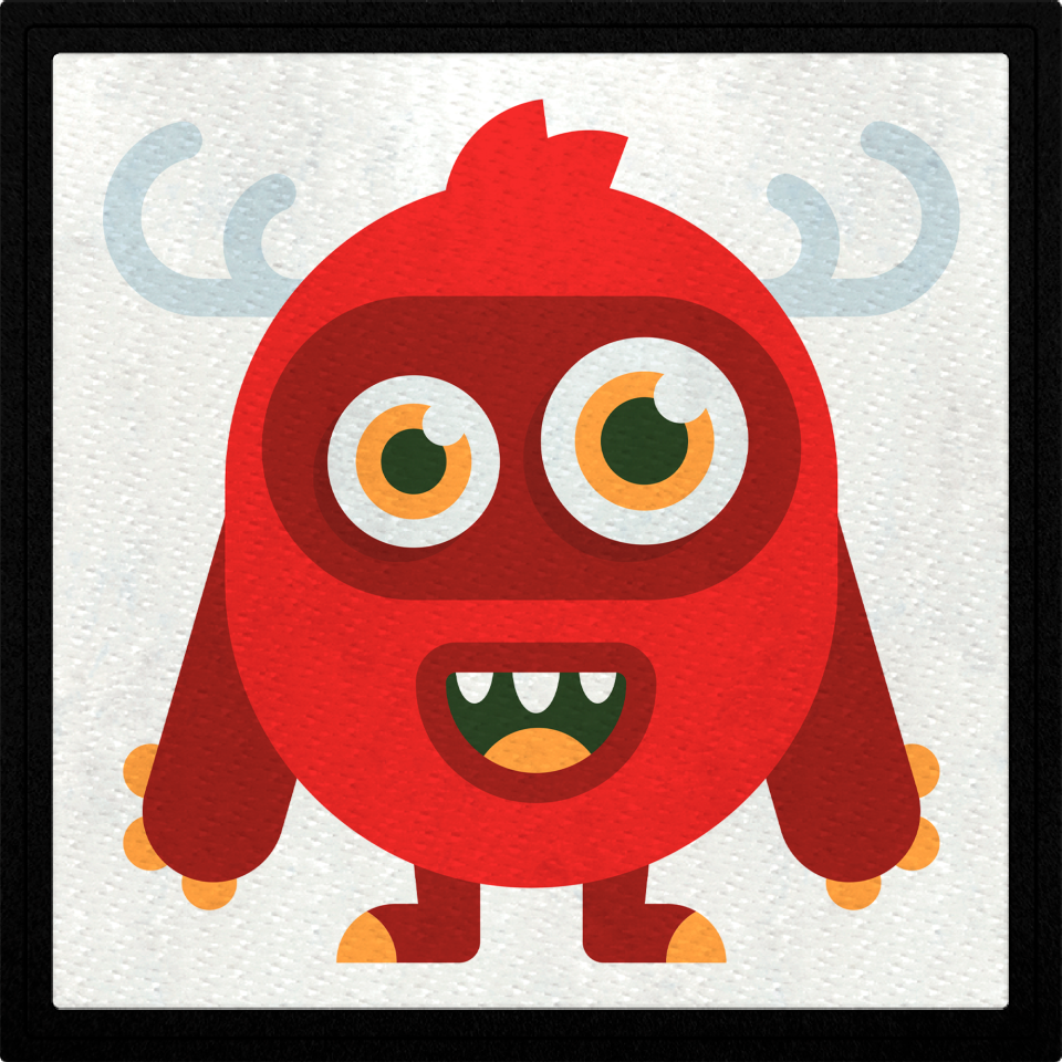 Parche cuadrado monstruo rojo con cuernos