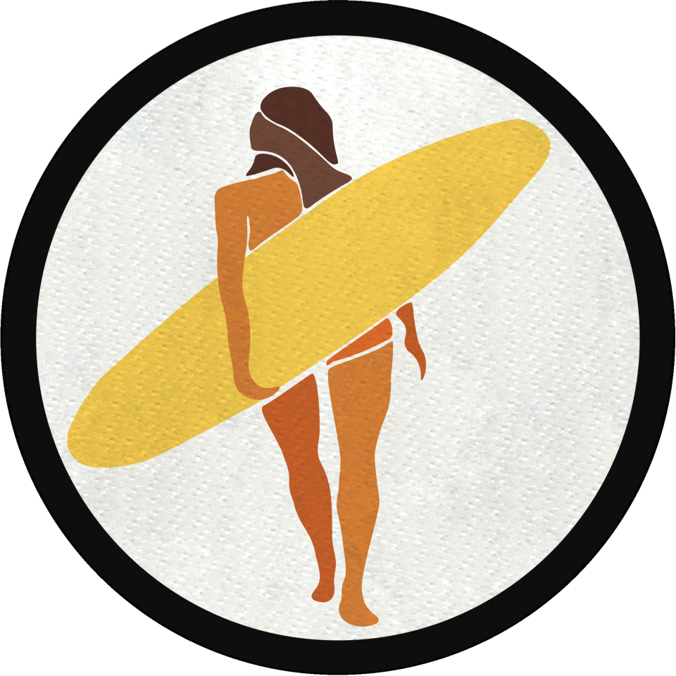 Parche redondo silueta mujer surfera