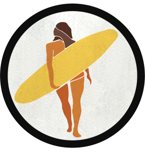 Parche redondo silueta mujer surfera