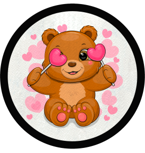 Parche redondo oso con piruletas de corazón
