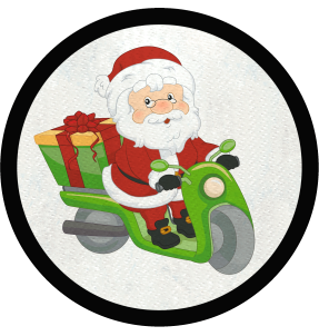 Parche redondo Papá Noel en moto