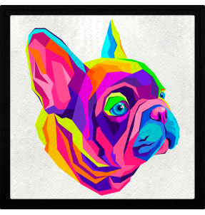 Parche cuadrado pug de perfil multicolor