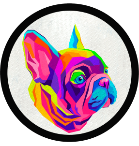 Parche redondo pug de perfil multicolor