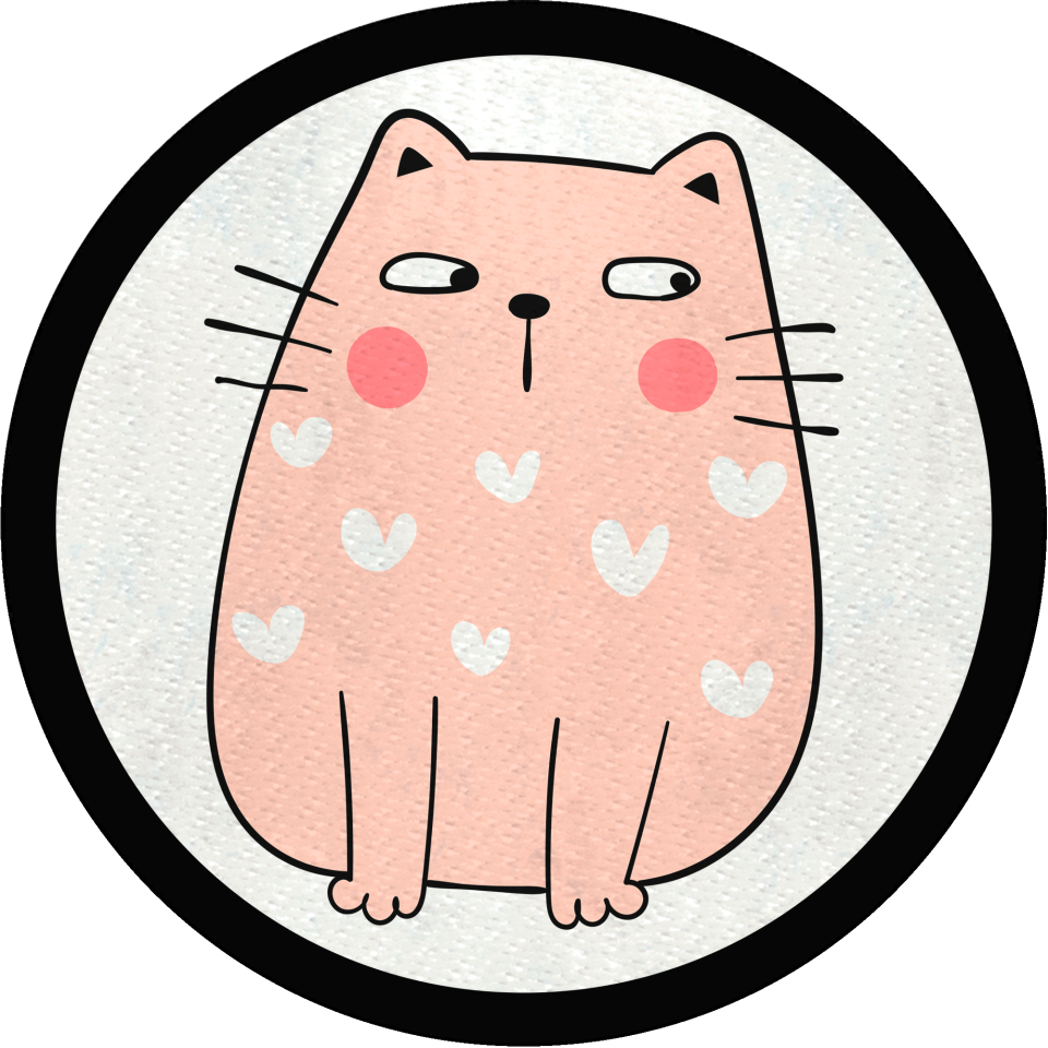 Parche redondo gato con corazones blancos