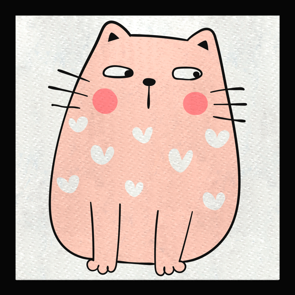 Parche cuadrado gato con corazones blancos