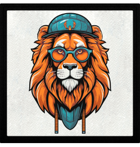 Parche cuadrado leon hipster con gorra azul