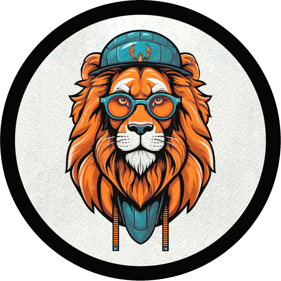 Parche redondo leon hipster con gorra azul