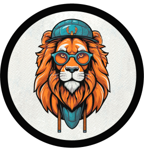 Parche redondo leon hipster con gorra azul