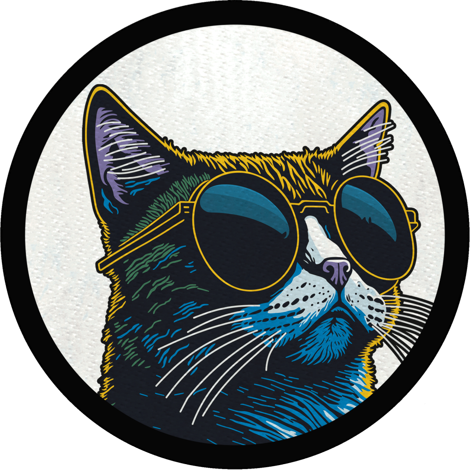 Parche redondo gato negro con línea amarilla