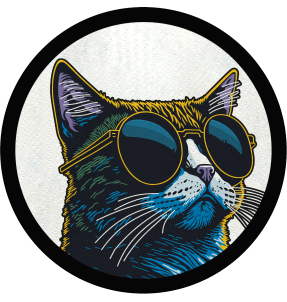 Parche redondo gato negro con línea amarilla