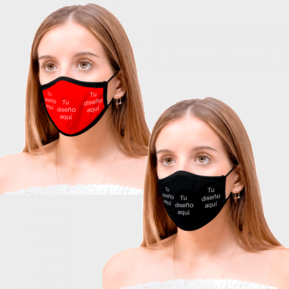 Mascarilla algodón orgánico reversible mediana rojo y negra homologada con protección +90% personalizada