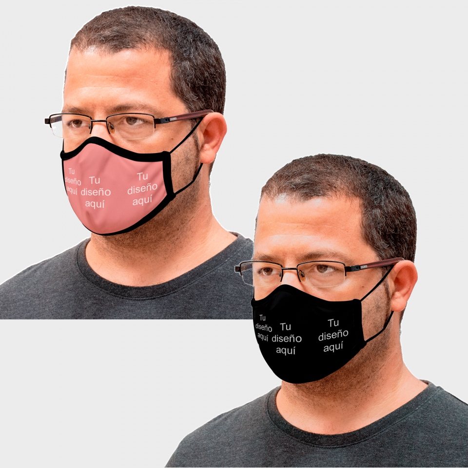 Mascarilla algodón orgánico reversible grande mahogany y negra homologada con protección +90% personalizada