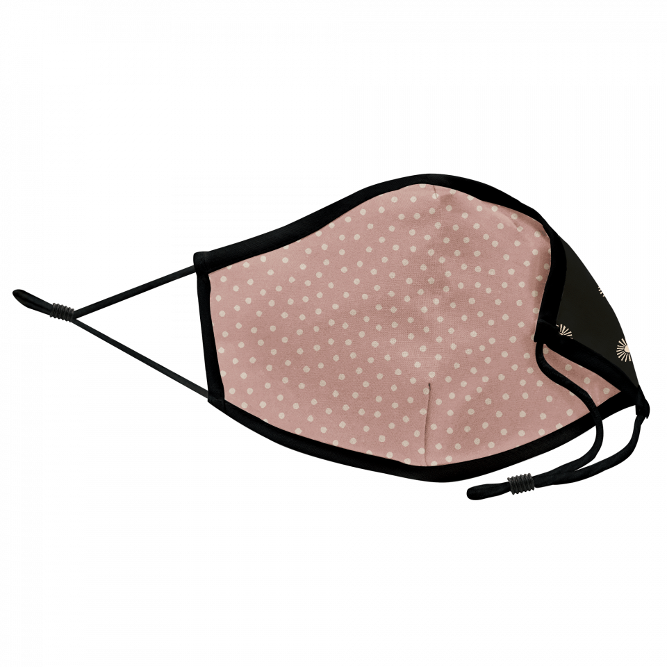 Mascarilla algodón orgánico reversible grande full dot pink y sun black homologada con protección +90%