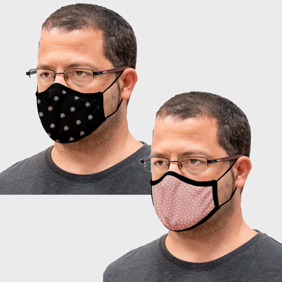 Mascarilla algodón orgánico reversible grande full dot pink y sun black homologada con protección +90%