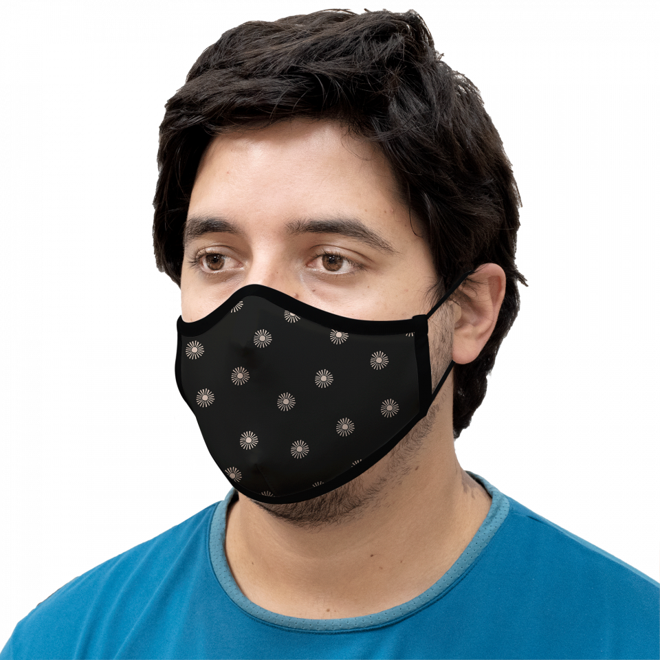 Mascarilla algodón orgánico reversible súper grande full dot pink y sun black homologada con protección +90%