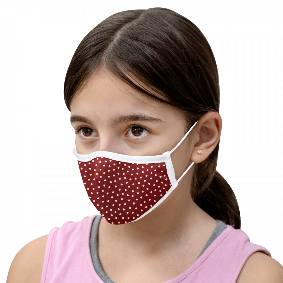 Mascarilla algodón orgánico reversible pequeña full dot dark red y ditsy flower pink homologada con protección +90%