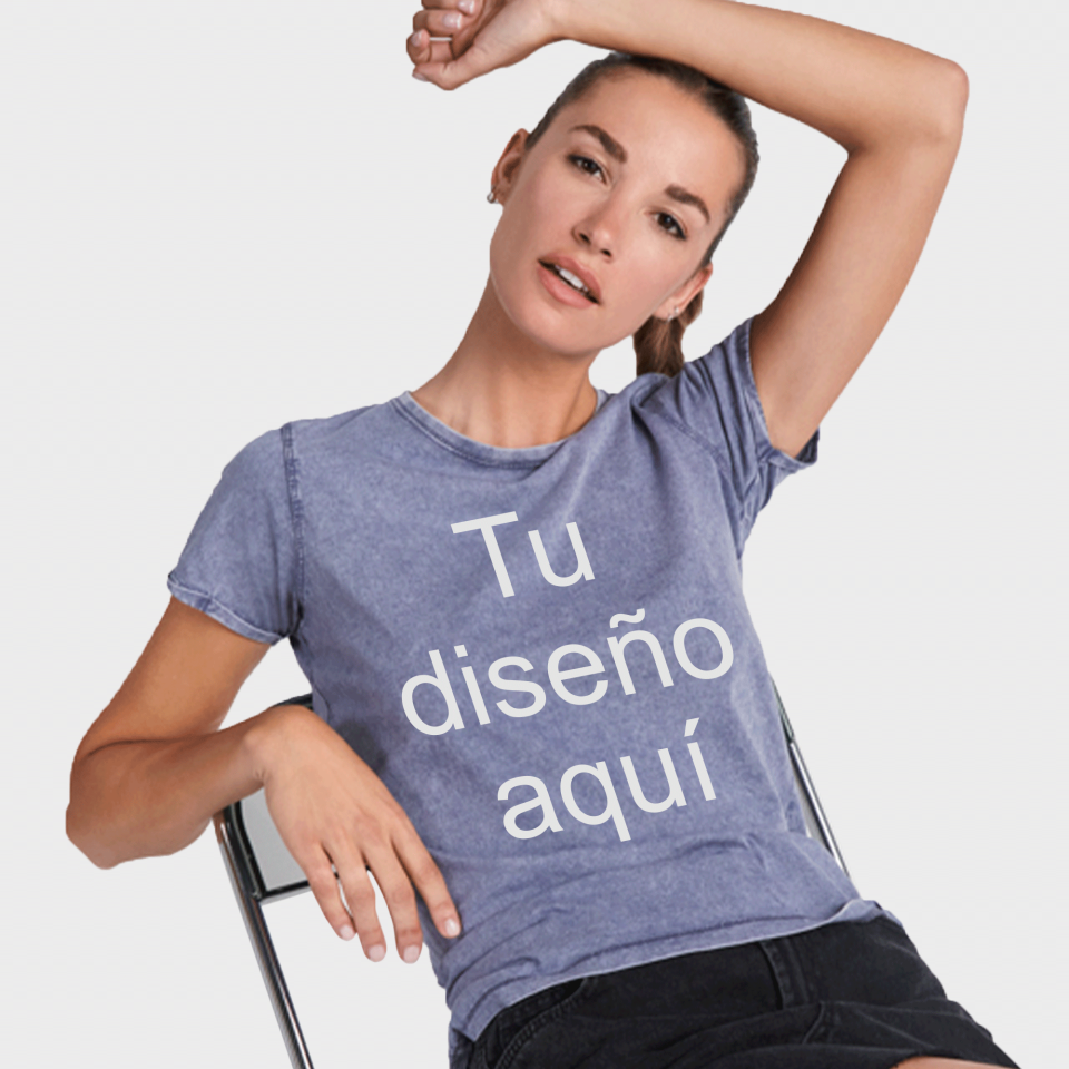 Camisetas Efecto Jeans con Manga Corta para Mujer