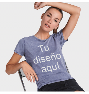 Camisetas Efecto Jeans con Manga Corta para Mujer