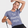 Camisetas Efecto Jeans con Manga Corta para Mujer