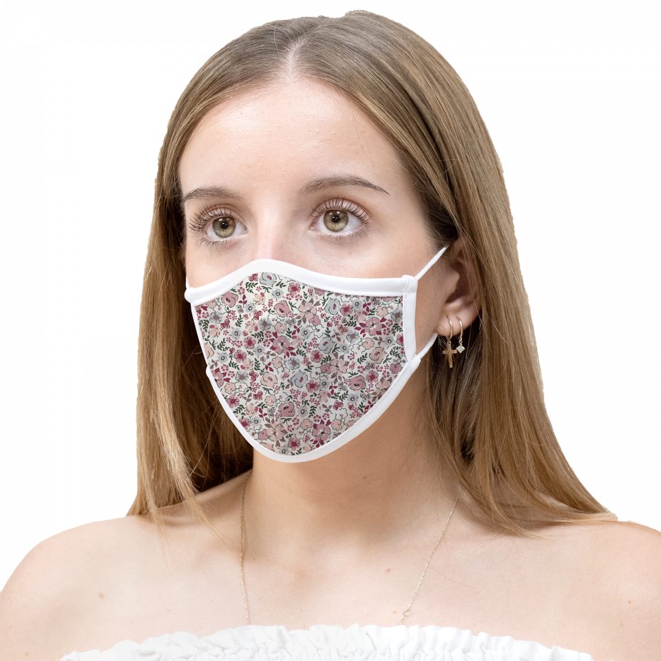 Mascarilla algodón orgánico reversible mediana full dot dark red y ditsy flower pink homologada con protección +90%