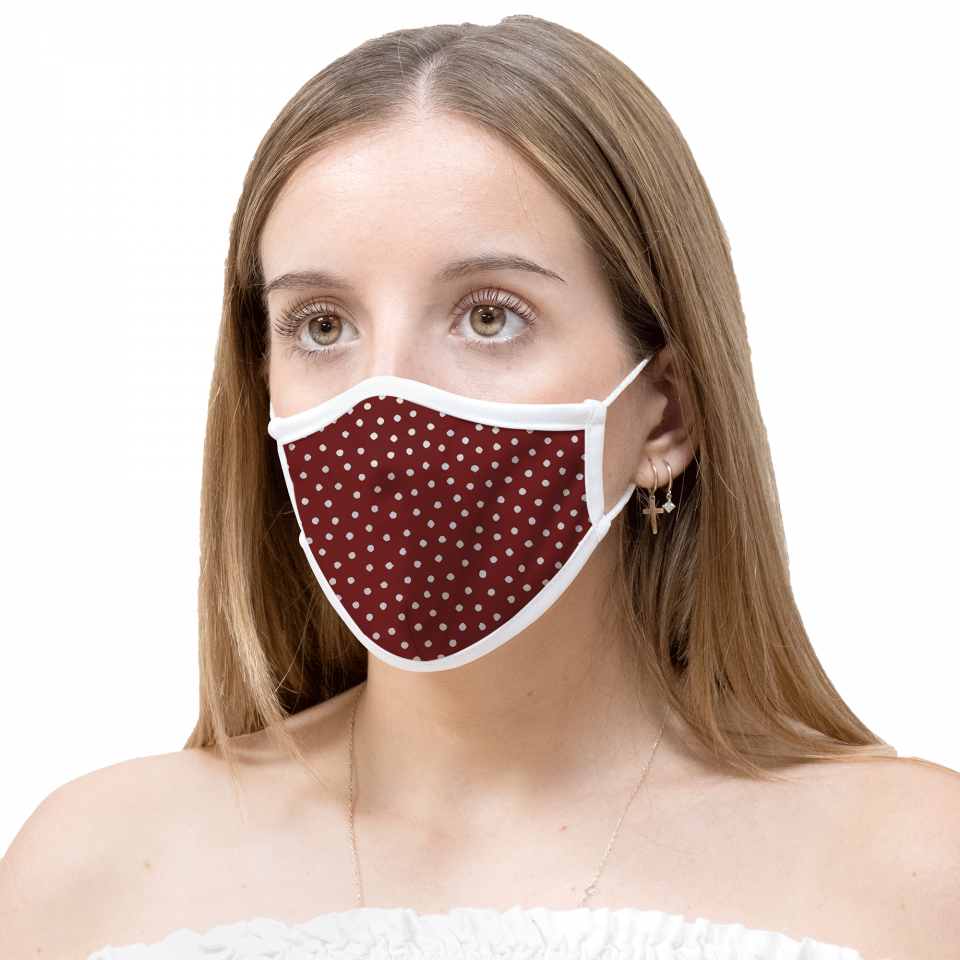Mascarilla algodón orgánico reversible mediana full dot dark red y ditsy flower pink homologada con protección +90%