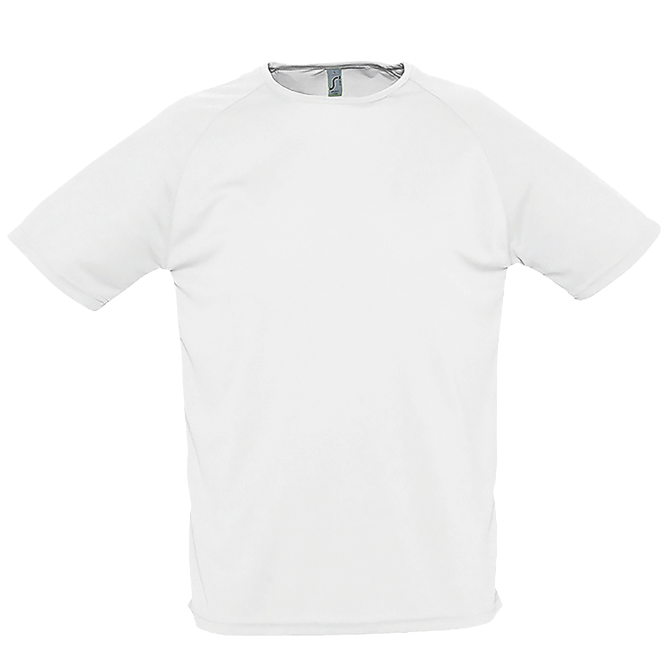 Camiseta técnica con ribeteado en el cuello blanca tallas grandes personalizada