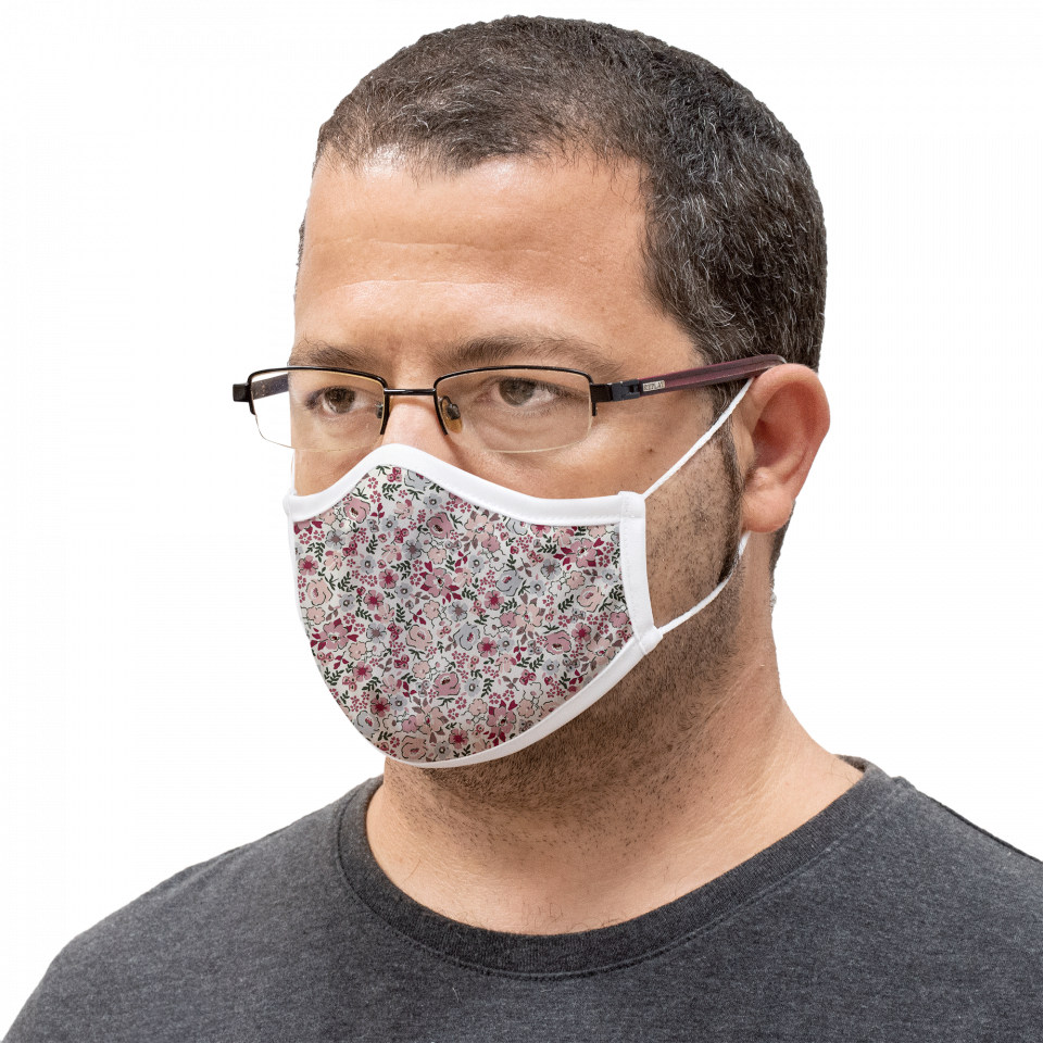 Mascarilla algodón orgánico reversible grande full dot dark red y ditsy flower pink homologada con protección +90%