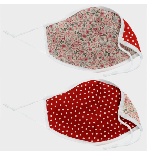 Mascarilla algodón orgánico reversible grande full dot dark red y ditsy flower pink homologada con protección +90%