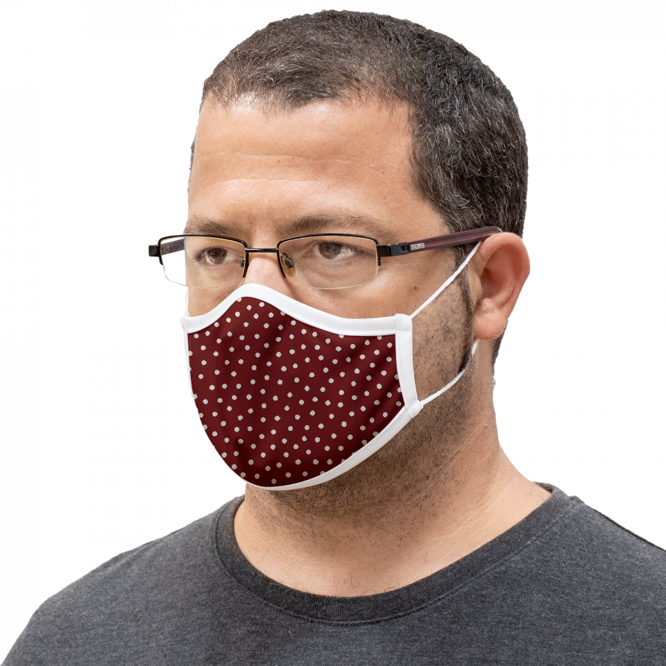 Mascarilla algodón orgánico reversible grande full dot dark red y ditsy flower pink homologada con protección +90%