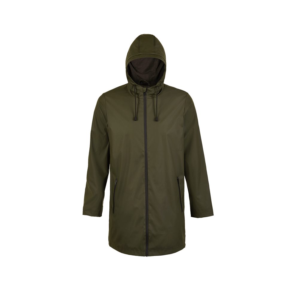 Chaqueta larga impermeable con capucha personalizada