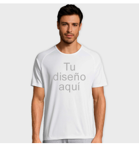 Camiseta técnica con ribeteado en el cuello blanca tallas grandes personalizada