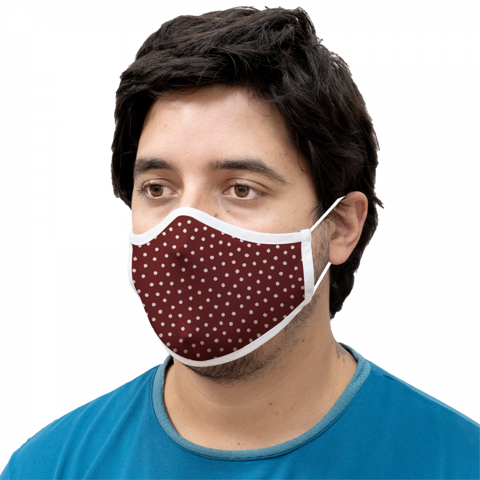 Mascarilla algodón orgánico reversible súper grande full dot dark red y ditsy flower pink homologada con protección +90%