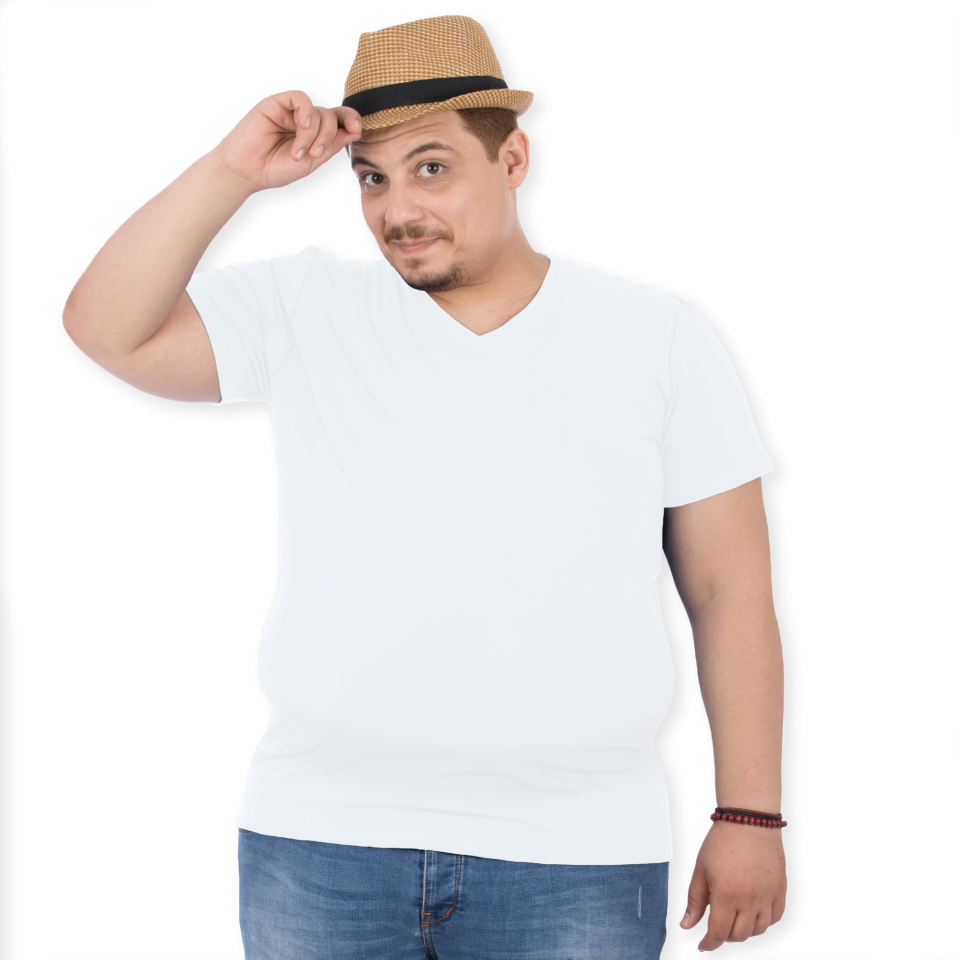 Camiseta 3XL cuello pico blanca personalizada