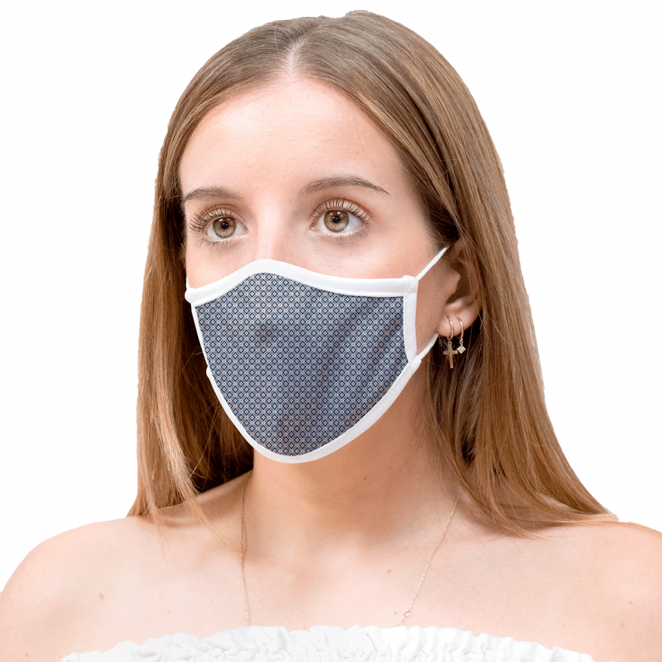 Mascarilla algodón orgánico reversible mediana provençal flower stone  y geo tie blue homologada con protección +90%