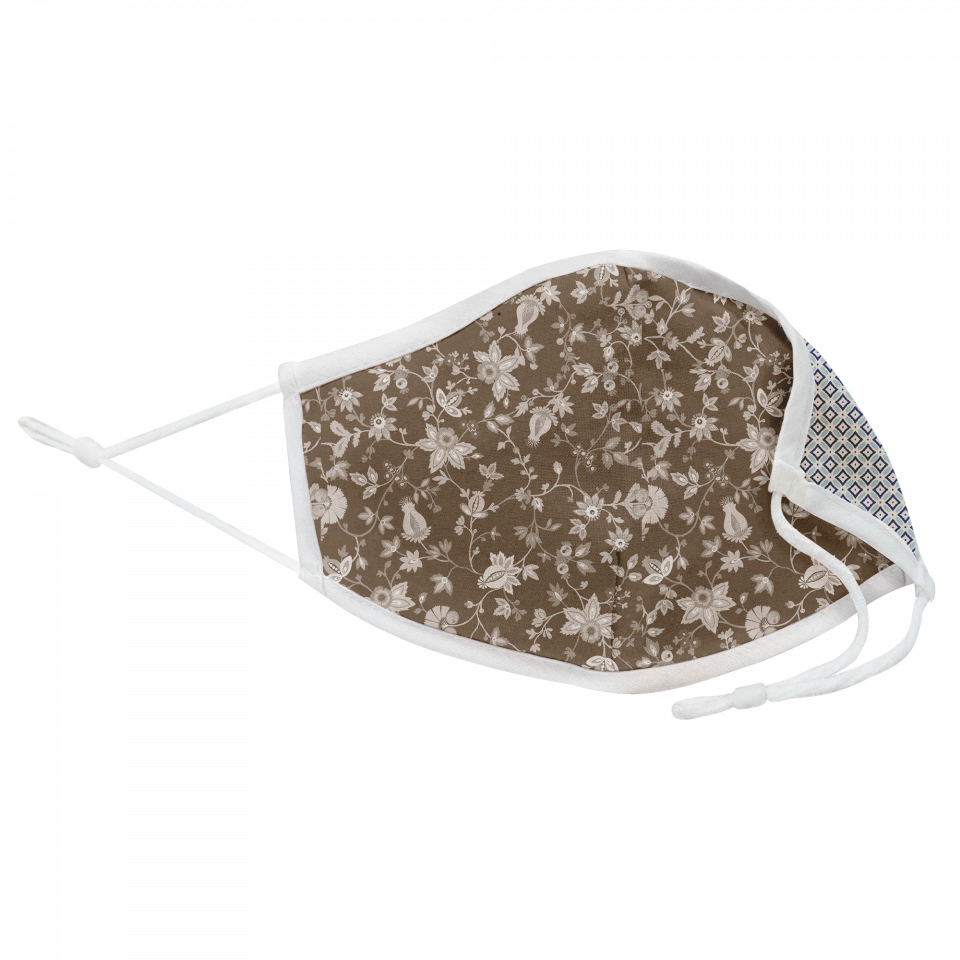 Mascarilla algodón orgánico reversible grande provençal flower stone  y geo tie blue homologada con protección +90%