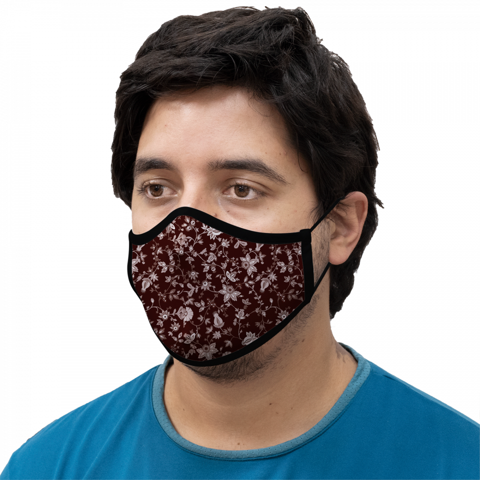 Mascarilla algodón orgánico reversible súper grande flores granate y camuflaje kaki homologada con protección +90%