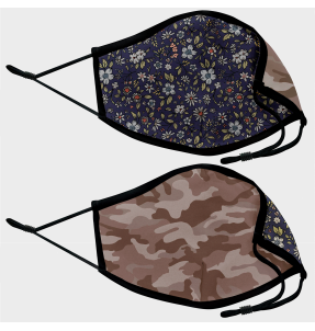 Mascarilla algodón orgánico reversible súper grande flores navy y camuflaje stone homologada con protección +90%